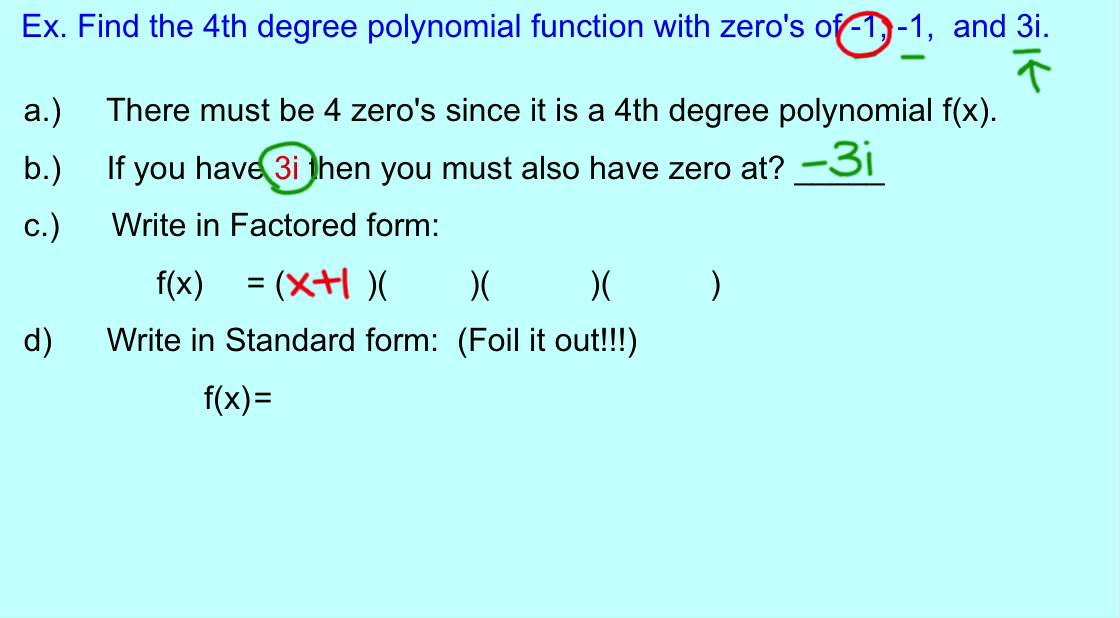 Given a Complex Zero write the polynomial function YouTube