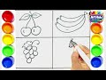 Easy to draw Fruit Apple Banana Grapes Cherry||#abcarthubsikhoorsikhao