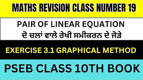 Pair of Linear equations  ਦੋ ਚਲਾ ਵਾਲੇ ਰੇਖੀ ਸਮੀਕਰਨ ਦੇ ਜੋੜੇ exercise 3.1 graphical method Class 19