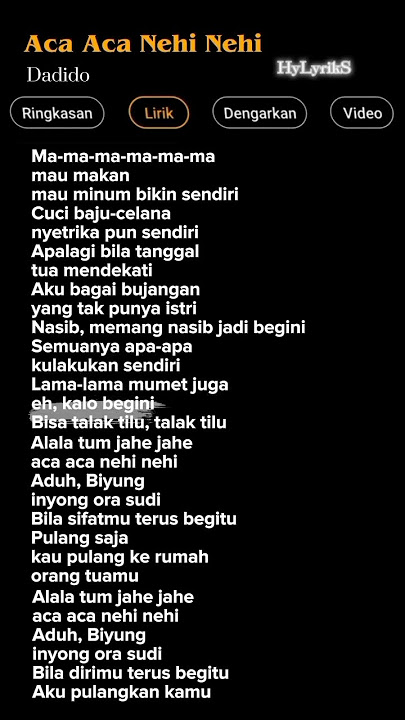 Lirik Lagu Aca Aca Nehi Nehi-Dadido 🎶 #laguenak #lirikvideo#song  #musikvirall#shorts