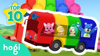 Wheels on the Bus + More Nursery Rhymes | BEST SONGS and COLORS of BUS Pinkfong & Hogi