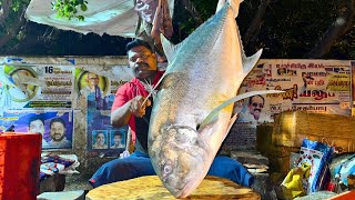 KASIMEDU 🔥 SPEED SELVAM | BIG TREVALLY FISH CUTTING VIDEO | IN KASIMEDU | FF CUTTING 🔪