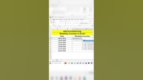 Weekday Function in Excel #exceltips #exceltech #deepakjhanswa #exceltutorial #excel #dataentry