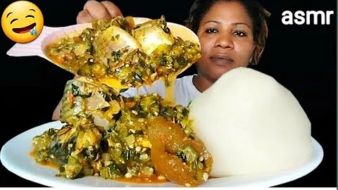 fufuf mukbang/ cook and eat with me African food/ okra soup