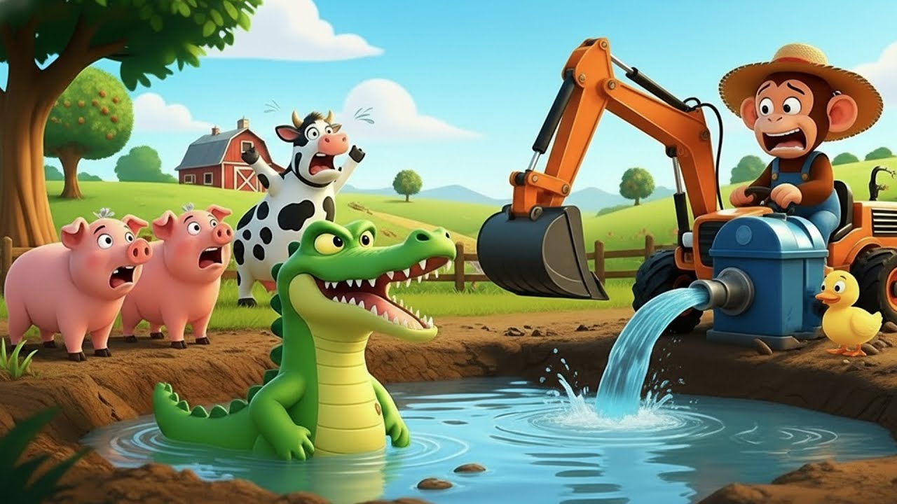 Funny Monkey Farmer Saves the Crocodile! Finding Water in the Dry Farm 💦🐊  Funny Farm Kids