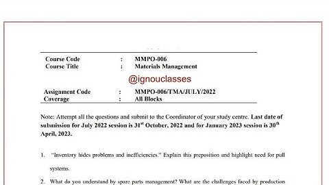 IGNOU MMPO - 006 Solved Assignment Jan 2023 PDF | MBA | Materials Management