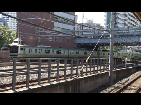 大崎駅を次々に発着していく山手線・埼京線・湘南新宿ラインの列車たち