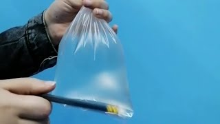 What will happen if we enter a pencil in a plastic bag full of water  رشق قلم رصاص✏️ في كيس به ماء