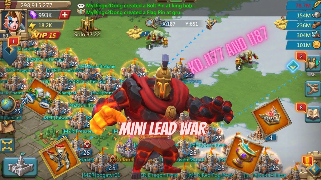 MINI LEAD War in kd.1177 and 1187 - Lords Mobile - YouTube