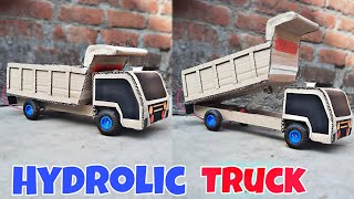 How to make powerful Hydrolic Truck with cardboard | Make Hydrolic Truck using syringe experiment