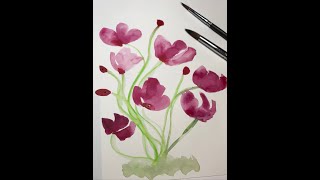 Blumen Aquarell  Malkurs sehr einfach für Anfänger, mit Wasserfarben rosa Blüten zeichnen Aquarell