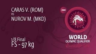 1/8 FS - 97 kg: V. CARAS (ROM) df. M. NUROV (MKD) by FALL, 6-0