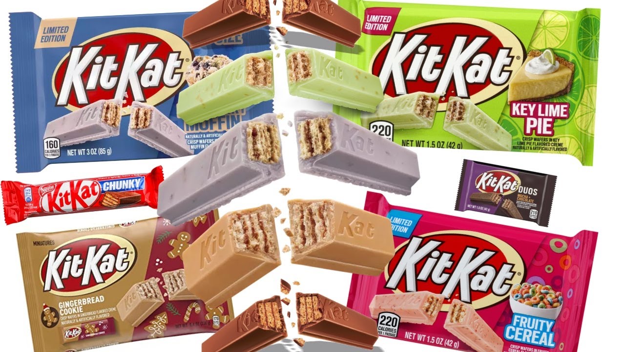 LIMITED EDITION KIT KAT CANDY BARS UNWRAPPING BLUEBERRY, KEY LIME, PIE FRUITY, and GINGERBREAD