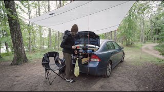 Solo Car Camping in Michigan  - Relaxing Rainy Fall Weekend - Civic Car Camping