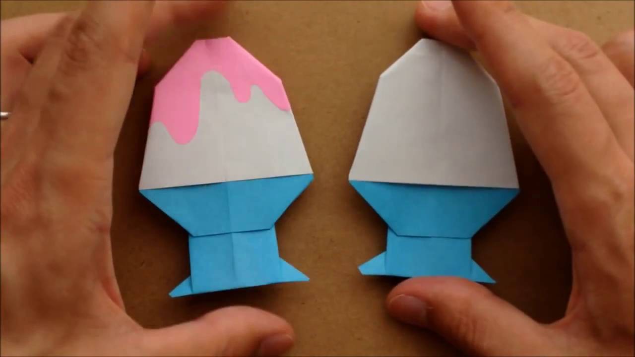 簡単折り紙 かき氷の折り方 夏の飾りに Origami Shaved Ice Youtube