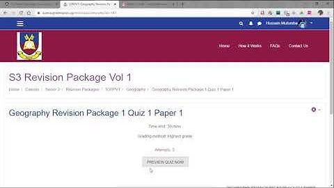 Using the E-learning to attempt Quizzes