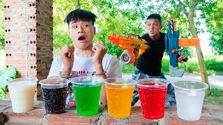 Battle Nerf War: Barista Skills Mix Color Water & Special Police Competition Nerf Guns Robbers Team