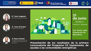 Jornada de presentación de los resultados de las ayudas a #ComunidadesEnergéticas de #CE_Implementa