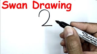 how to draw a swan with number 2 drawing with number