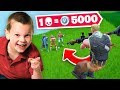 1 Elimination = 5000 V-Bucks With 6yr Old Fortnite Player!