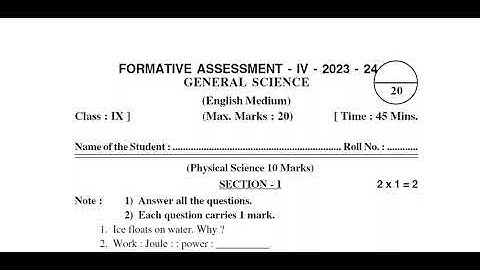 Ap 9th Class Fa-4 P.s & N.S Question Paper 2023-24💯 Real | 9th Class fa4 💯 real💯 Science  Paper 2024