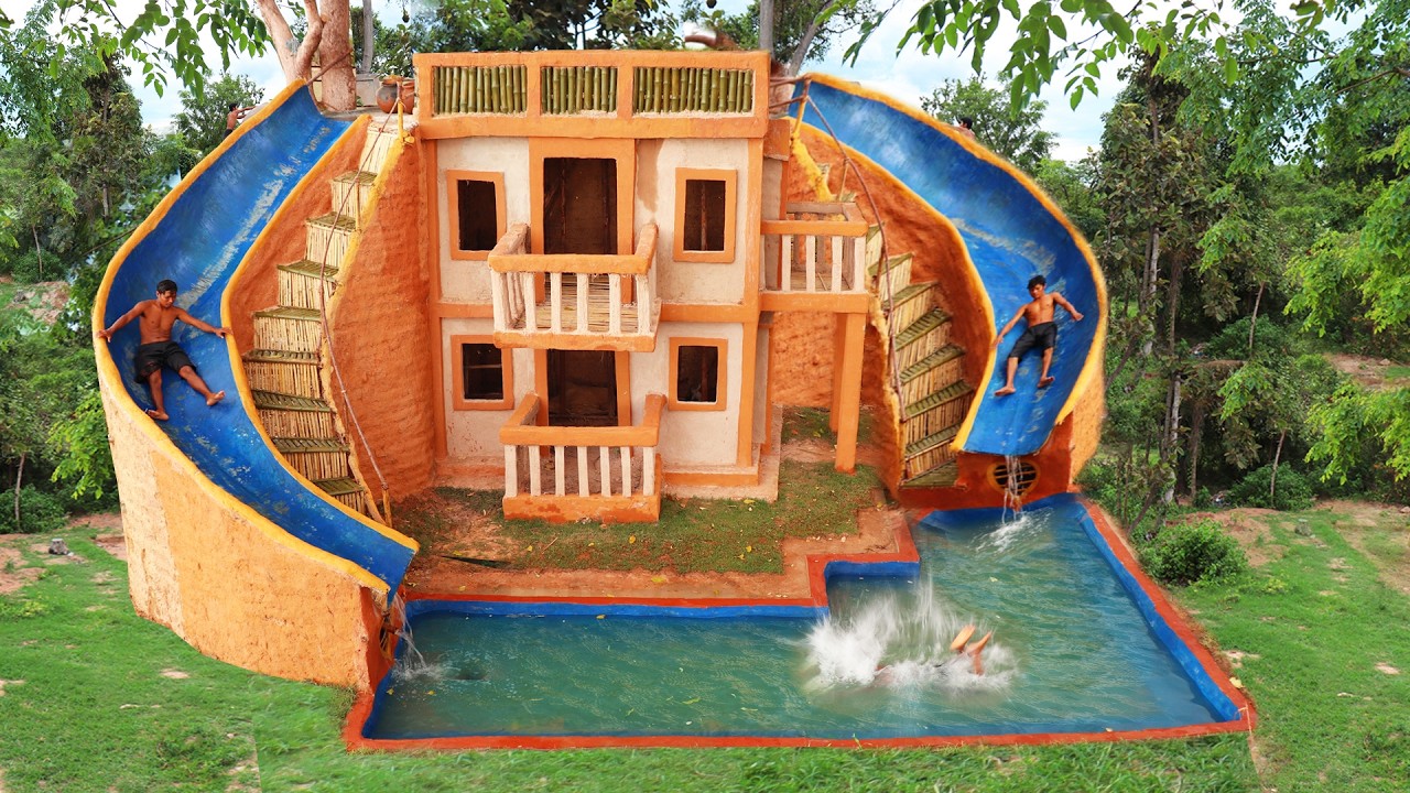 [Full Video]Build Water Slide To Pool & Multi-Level House With Natural ...