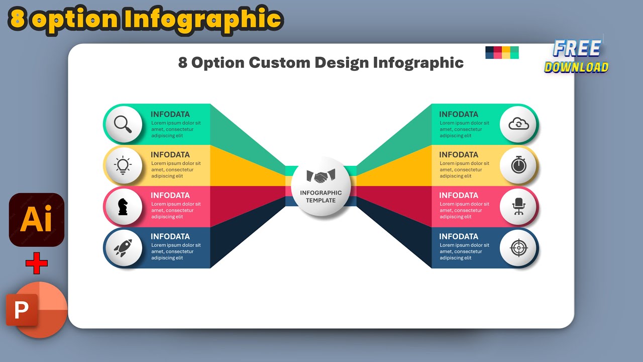 55.{Adobe Illustrator +PowerPoint} 8 Option Custom Shape Infographic Design Template | Free Template