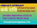 कर्क राशि को शनि की ढैया का कैसा असर रहेगा. Cancer Moon Sign and Saturn DHHAIYAA Effects.2023-2025.