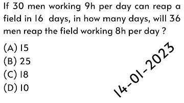 If 30 men working 9h per day can reap a field in 16  days, in how many days, |PPSC |Math |Urdu/Hindi