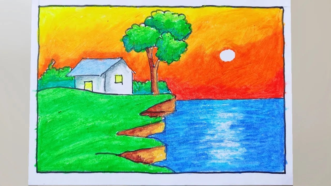 sunset oil painting for beginners | oil pastel drawing for beginners easy | oil pastel drawing easy