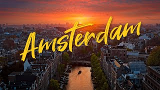 Amsterdam, Netherlands. UHD 4K. Atmospheric drone video of the city center.