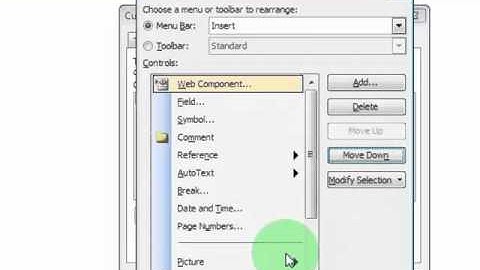 How to arrange menu options in M.S Word 2003