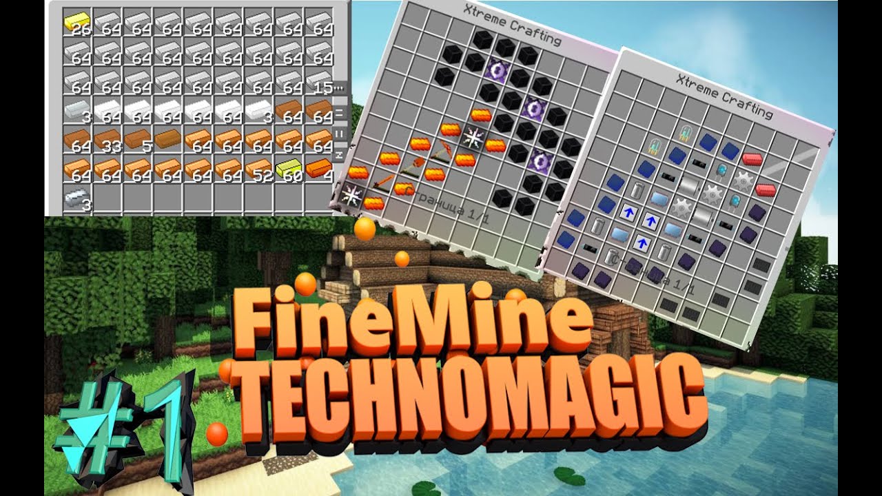 #1FineMine прохождения на сервере TECHNOMAGIC ,быстрый старт,первые механизмы,сложные крафты.