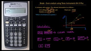 Texas Instruments BA 2 Plus Financial Calculator tutorial: Break-Even point analysis