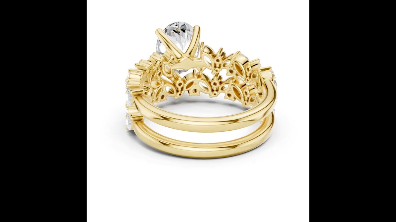 Oval Cut Bridal Ring Set With Marquise & Round Diamond Band