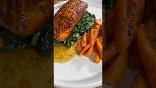 Seared Salmon, sautéed spinach, honey glazed roasted carrots #privatechef #seafood #finedining
