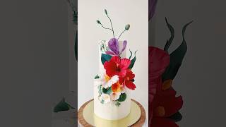 Tropical Flower Cake #gumpaste #gumpasteflowers #tropicalcake #ganachecake #whiteganache