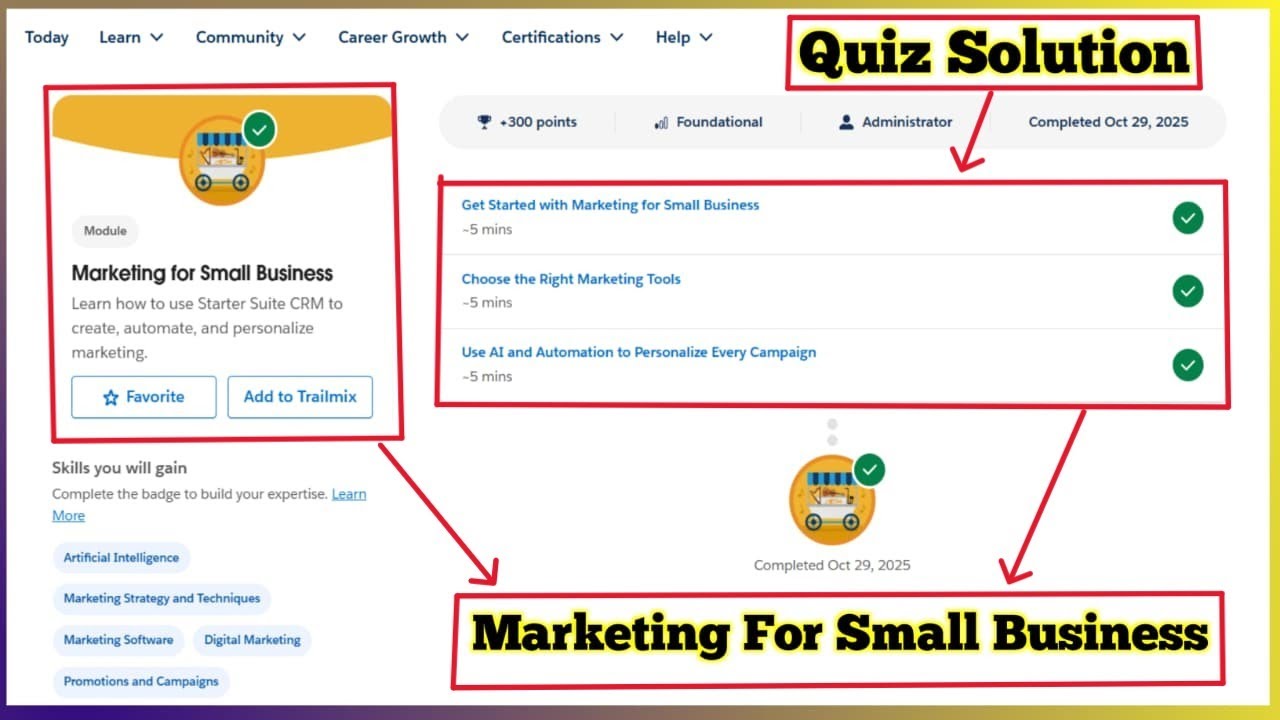 Маркетинг для малого бизнеса | Salesforce Trailhead | Решение для викторин