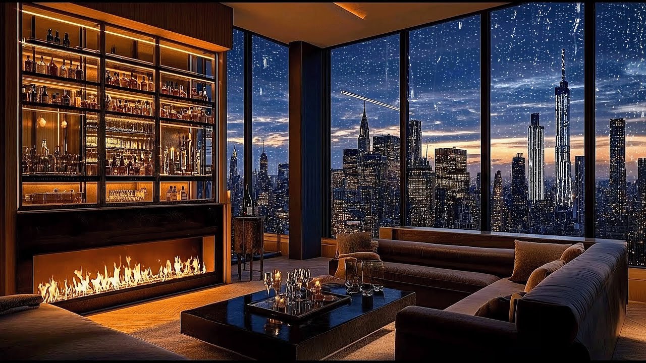 Peaceful Winter Night Ambience | Cozy Room with Fireplace & Jazz for Calm and Peace, Relax