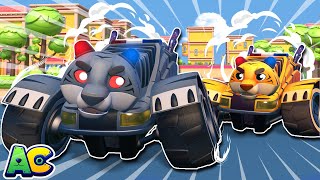 Stop the TIGER POLICE CAR EVIL TWIN!  Cars & Trucks Rescue Squad | AnimaCars | Vehicle Cartoons