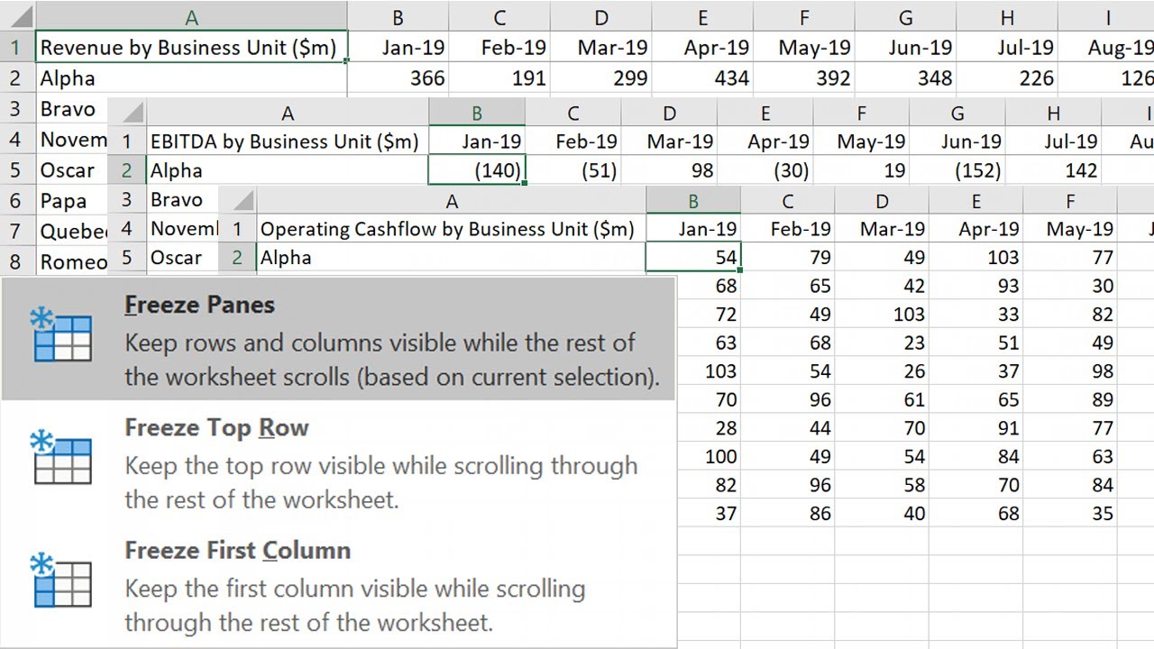 how do i freeze multiple panes in excel