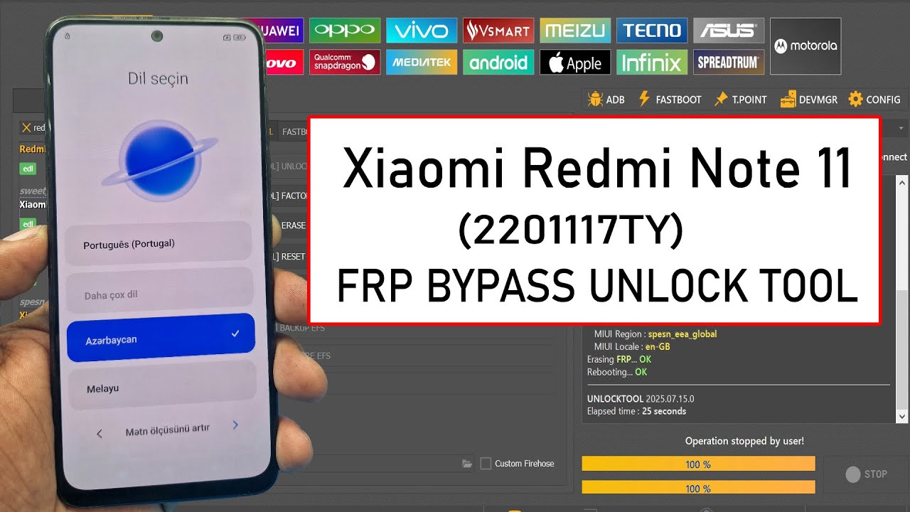 Xiaomi Redmi Note 11 (2201117TY)Frp Bypass Unlock Tool✅