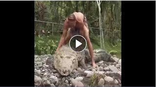 Wrestling with crocodile .. amazing