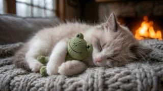 Cozy Kitten Dreams by the Fireplace 🐱🔥 | Crackling Fire Sounds & Gentle Sleep Music | 4K 9H