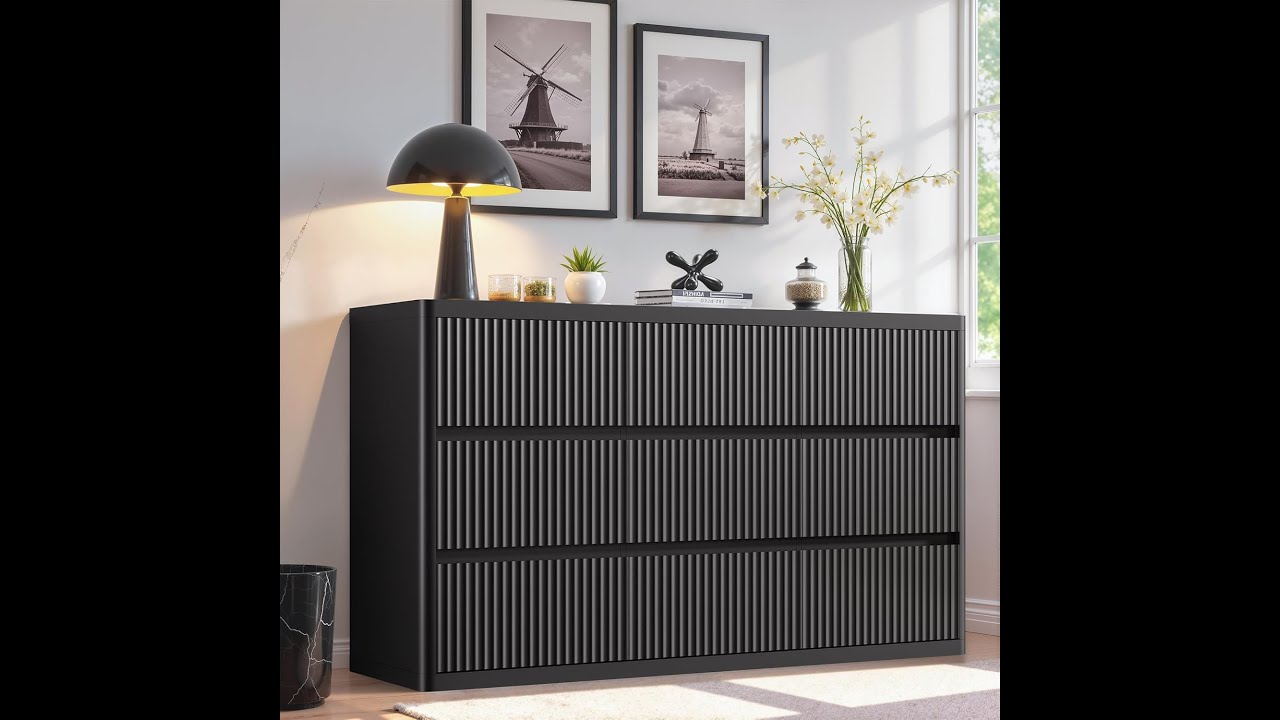 fluted black dresser Lewes Fluted Solid Wood 9 Drawer Dresser 69 l x 21" w x 36" h / Pure Essence