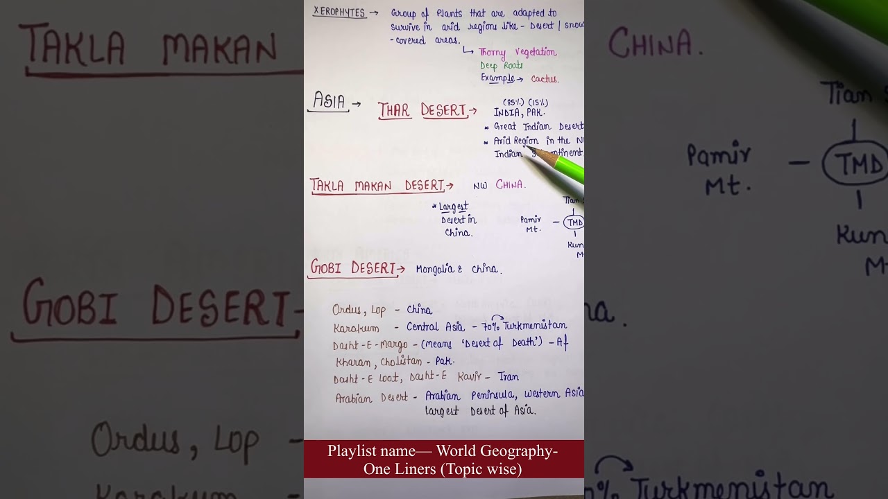 World Deserts (Asia) || Lec.52 || World geography || One Liners (Topic Wise) || An Aspirant !