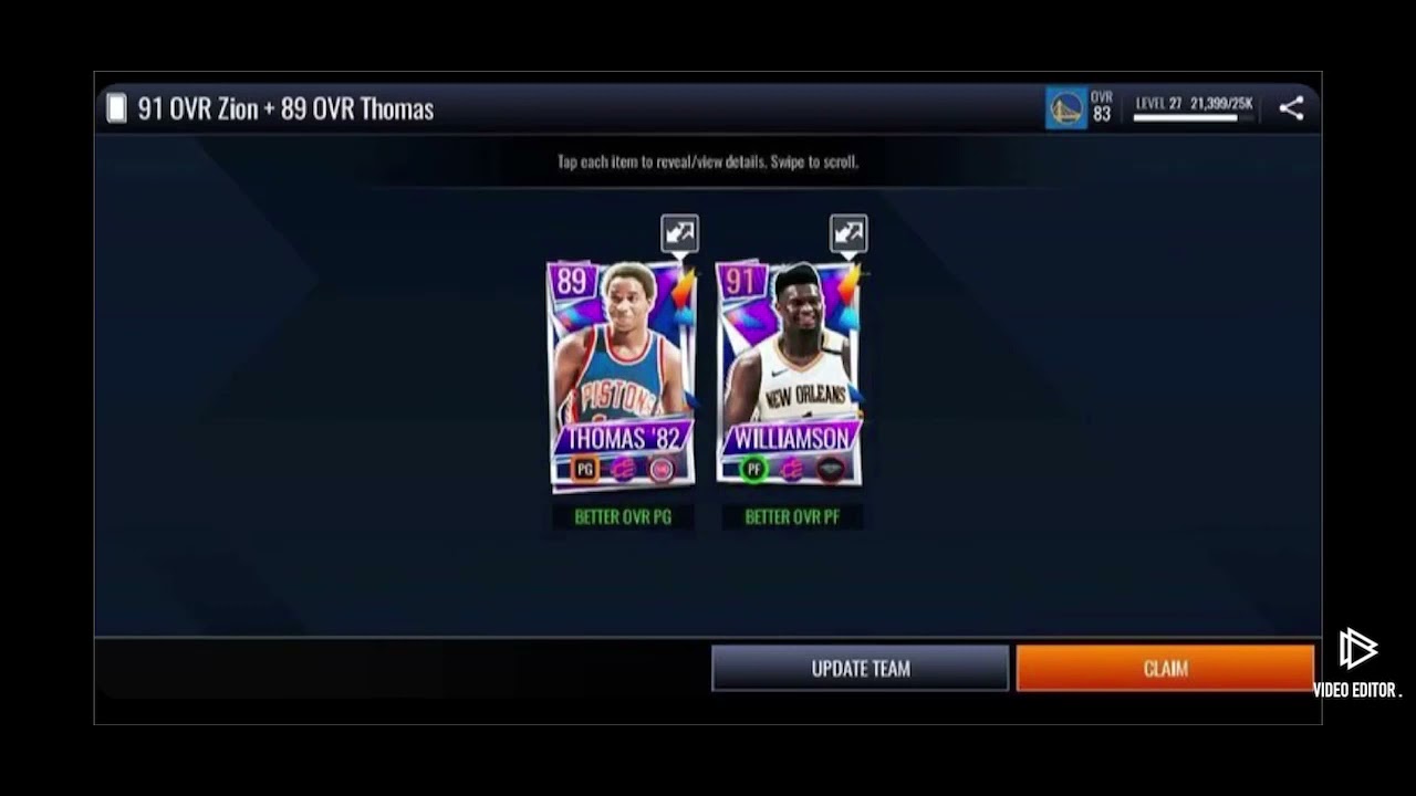 91 OVR WILLIAMSON DROPPED FROM 91 - 79 OVR IN NBA LIVE MOBILE