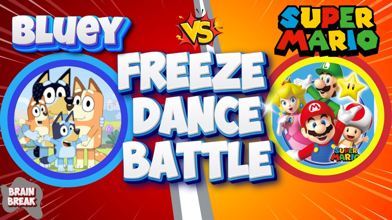 Bluey vs Super Mario Freeze Dance Battle ️🍄 | Kids Workout Game | Fun ...