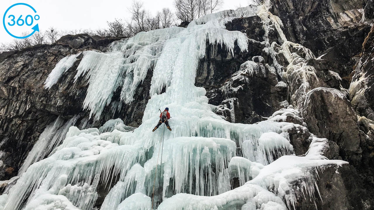 Climbing Frozen Waterfall In The French Alps