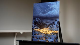 Painting a Snowy Winter Town Landscape with Acrylics - Paint with Ryan